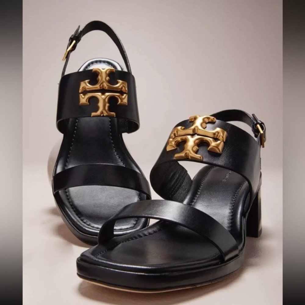 Tory Burch Eleanor Two-Band Medallion Slingback Sandals black, SIZE 10 US